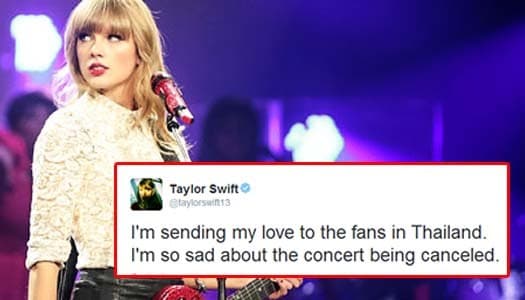 'เทย์เลอร์ สวิฟต์' ทวิตเสียใจมาก หลังยกเลิกคอนเสิร์ตในไทย