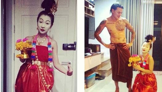 ไปสุด! 'ดีเจต้นหอม' โบ๊ะหน้าขาว นุ่งโจงห่มผ้าแถบ หอบพานธูปเทียนง้อ 'แทค'