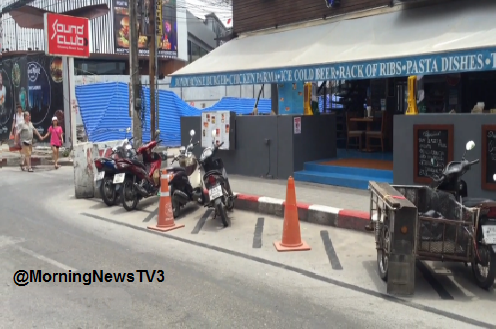 ร้านอาหารฝรั่งบนเกาะสมุยหัวใส ลักไก่ตีเส้นจราจรขาวแดงทับเส้นขาวดำ-ทาสีทับเส้นจอด จยย. ไม่ให้จอดรถหน้าร้าน