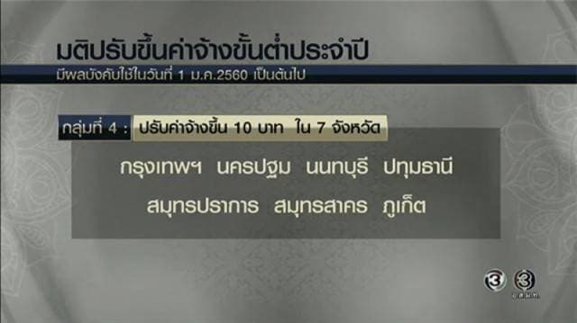 ครม.รับทราบมติบอร์ดปรับค่าจ้างขั้นต่ำ 5-10 บาท มีผลปี 60