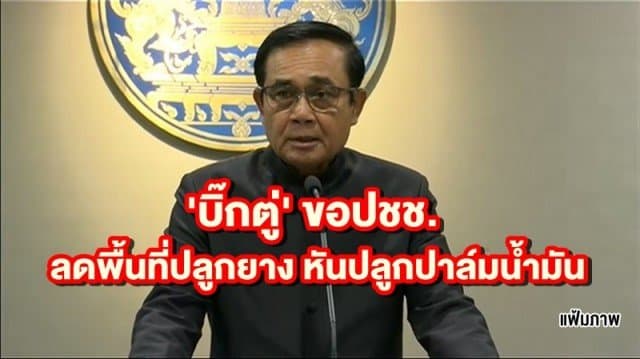 'บิ๊กตู่' ขอปชช.ปรับตัวปรับเปลี่ยนลดพื้นที่ปลูกยาง หันปลูกปาล์มน้ำมัน