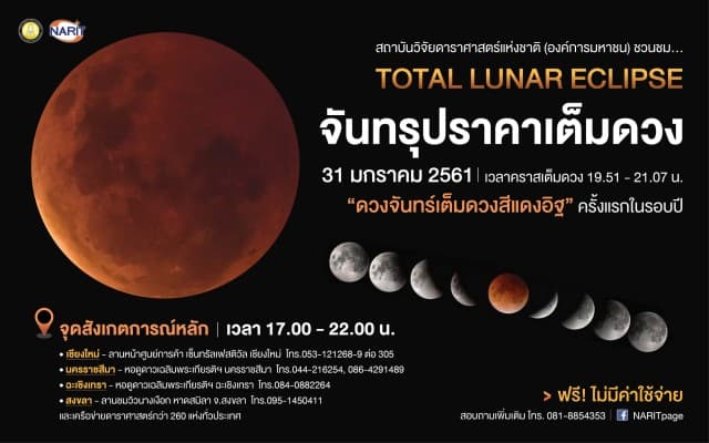 31 ม.ค. นี้ สดร. ชวนชาวไทยจับตา “จันทรุปราคาเต็มดวง” ครั้งแรกของปี