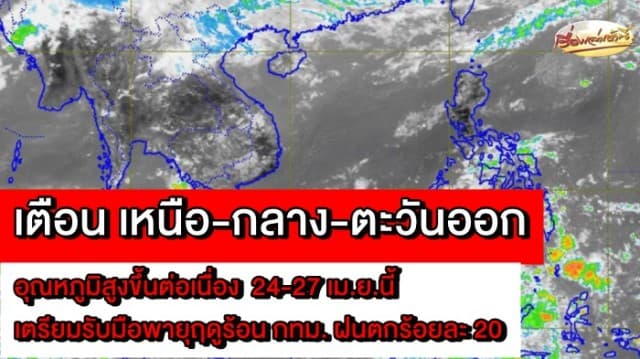 อุตุฯ เตือน เหนือ-กลาง-ตะวันออก อุณหภูมิสูงขึ้นต่อเนื่อง ชี้เตรียมรับมือพายุฤดูร้อน กทม. ฝนตกร้อยละ 20