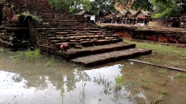 เร่งสูบน้ำออกจากโบราณสถานบ้านคูบัว หลังฝนตกหนัก หวั่นทรุดพังเสียหาย