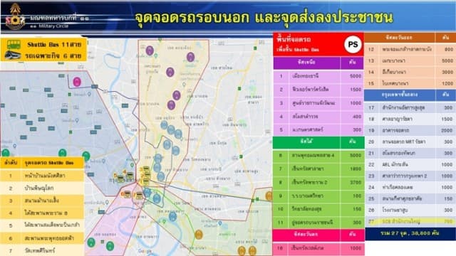 เปิดจุดจอดรถ 27 แห่ง เพื่อเชื่อมโยงรถ Shuttle Bus 11 เส้นทาง เข้าสู่บริเวณงานพระราชพิธีฯ