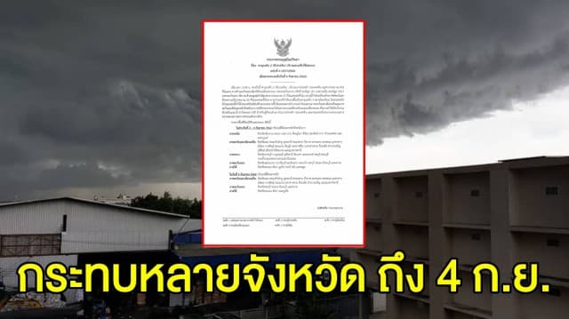 อุตุฯ ออกประกาศฉบับ 4 เตือนพายุระดับ 2 ฝนตกหนัก กระทบหลายจังหวัด ถึง 4 ก.ย. 