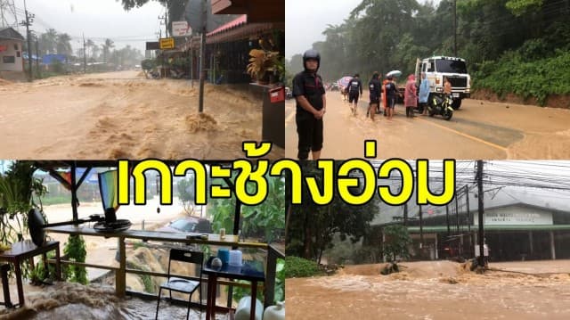 เกาะช้างอ่วม ฝนตกหนัก น้ำป่าทะลักท่วมหลายจุด สะพาน-ถนน ถูกตัดขาด