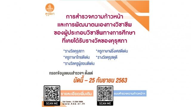คุรุสภาสำรวจความก้าวหน้าและการพัฒนาตนเองทางวิชาชีพของผู้ประกอบวิชาชีพทางการศึกษาที่เคยได้รับรางวัลของคุรุสภา