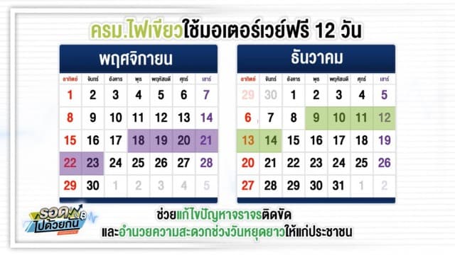 ครม.ไฟเขียวใช้มอเตอร์เวย์ฟรีในช่วงวันหยุดราชการต่อเนื่อง 12 วัน