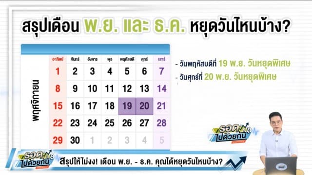 สรุปให้ไม่งง! เดือน พ.ย. - ธ.ค. มีวันหยุดกี่วัน คุณได้หยุดวันไหน?