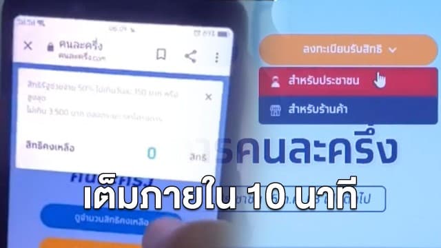 คนละครึ่งเฟส 2 รอบเก็บตก 1.34 ล้านสิทธิ์ หมดเกลี้ยงภายใน 10 นาที