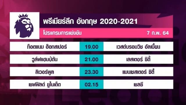 โปรแกรมพรีเมียร์ลีกอังกฤษ หงส์แดง เจอ จ่าฝูงแมนฯ ซิตี้ คืนวันอาทิตย์