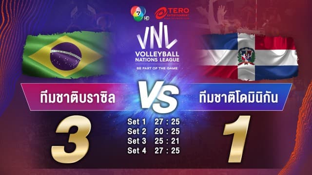 ผลคะแนน วอลเลย์บอลเนชันส์ลีก 2023 บราซิล พบ โดมินิกัน | 03 มิ.ย. 66 |