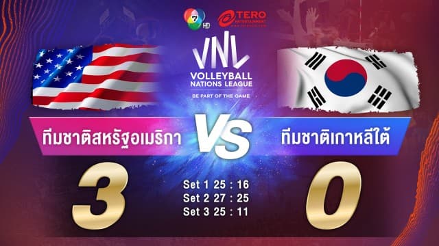 ผลคะแนน วอลเลย์บอลเนชันส์ลีก 2023 สหรัฐอเมริกา พบ เกาหลีใต้ | 03 มิ.ย. 66 |