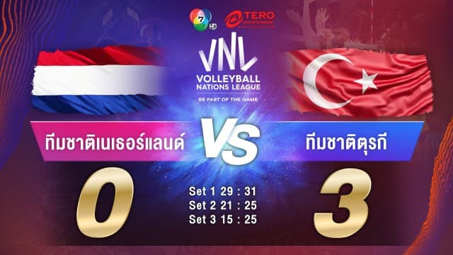 ผลคะแนน วอลเลย์บอลเนชันส์ลีก 2023 เนเธอร์แลนด์ พบ ตุรกี | 14 มิ.ย. 66 |