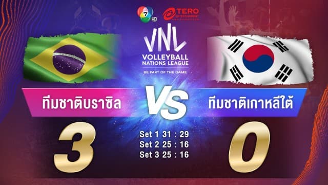 ผลคะแนน วอลเลย์บอลเนชันส์ลีก 2023 บราซิล พบ เกาหลีใต้ | 15 มิ.ย. 66 |