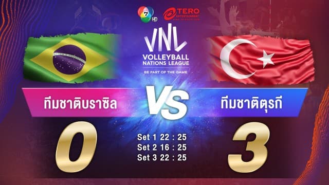 ผลคะแนน วอลเลย์บอลเนชันส์ลีก 2023 บราซิล พบ ตุรกี | 30 มิ.ย. 66 |