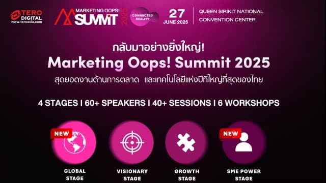 สุดยอดงานด้านการตลาดและเทคโนโลยีแห่งปีที่ใหญ่ที่สุดของไทย Marketing Oops! Summit 2025 เปิด 2 เวทีใหม่ GLOBAL & SME POWER 