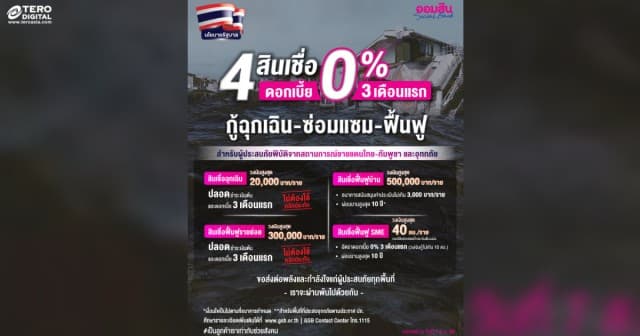 ออมสิน เร่งเพิ่มสภาพคล่องด้วย 4 สินเชื่อพิเศษ ดอกเบี้ย 0 นาน 3 เดือนแรก เยียวยาเหตุชายแดน-น้ำท่วม ขานรับนโยบายรัฐ เคียงข้างคนไทยทุกวิกฤต