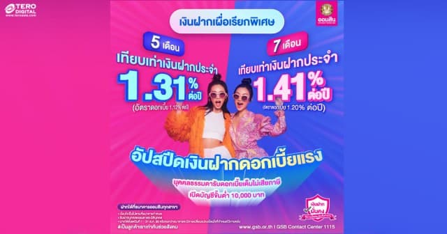 ออมสินชวนฝากเงิน เลือกได้ 5 เดือน / 7 เดือน  รับดอกเบี้ยสูง ไม่เสียภาษี* ฝากได้แล้ววันนี้ – 31 ส.ค.68