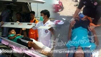 รถตู้นักเตะเยาวชนทีมบางจากฯ ซิ่งเสยแท่งแบริเออร์ เจ็บระนาว 