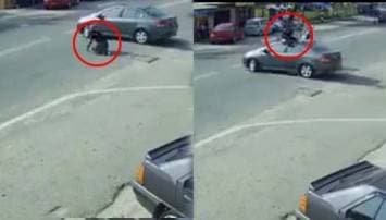 ฮือฮา! คลิปนาทีระทึกหนุ่มซิ่งจยย.ชนเก๋งตัวลอย ก่อนลุกขึ้นเดินป๋อ