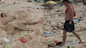 อึ้ง! หาดเมืองเซินเจิ้นขยะเกลื่อน ตี๋หมวยจีนไร้กังวล นอนอาบแดดสุดชิล