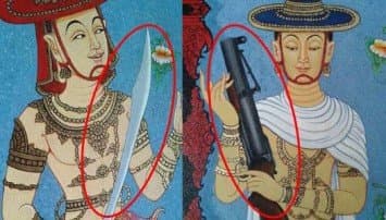 วัดเจดีย์หลวงเมืองเชียงใหม่ แก้ภาพวาดนายทวารถืออาวุธสงคราม เป็นถือหอกดาบแล้ว