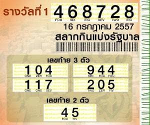 ผลสลากกินแบ่งรัฐบาล งวดวันที่ 16 กรกฎาคม 2557