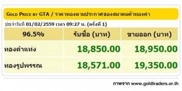 ราคาทองคำเปิดตลาด 1 ก.พ. 59 ปรับขึ้น 50 บาท