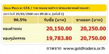 ราคาทองคำเปิดตลาด 25 ม.ค.60 ปรับลดลง 50 บาท