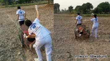 กู้ชีพสุรินทร์หิ้วสายน้ำเกลือ-เข็นสามล้อแทนรถพยาบาล เข้าช่วยผู้ป่วยสูงวัยในหมู่บ้านห่างไกล