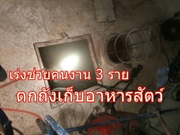 นาทีระทึก! จนท.เร่งช่วยคนงาน 3 ราย ตกถังเก็บอาหารสัตว์ที่บางเลน รอด 1 เหลืออีก 2  