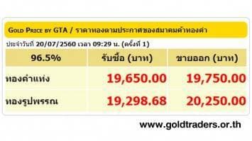 ราคาทองคำเปิดตลาด 20 ก.ค.60 ปรับลดลง 50 บาท