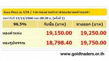 ราคาทองคำเปิดตลาด 13 ธ.ค.60 ปรับลดลง 50 บาท