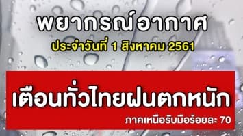  อุตุฯ ชี้ทั่วไทยฝนตกหนัก เตือน 'ภาคเหนือ' รับมือร้อยละ 70