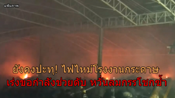 ผู้ว่าฯสมุทรปราการ เร่งประสานขอกำลังช่วยดับไฟไหม้โรงงานกระดาษ หวั่นลมกรรโชก-ไฟปะทุซ้ำ 