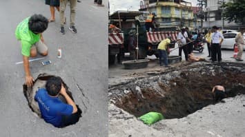 เหตหลุมยุบ ถนนพระราม 4 อยู่ระหว่างซ่อมแซมผิวจราจร คาดใช้เวลา 2 ชม.