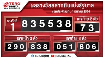 ตรวจผลสลากกินแบ่งรัฐบาล หวย 01/03/64 ตรวจหวย 1 มีนาคม 2564