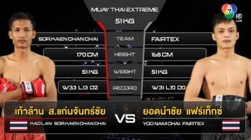 เก้าล้าน ส.แก่นจันทร์ชัย vs ยอดนำชัย แฟร์เท็กซ์ ในศึก “Fairtex Fight X ไทวัสดุ 4 Champions Tournament” (18 มี.ค. 66)