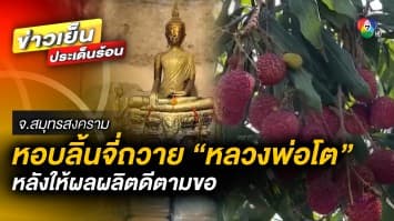 ชาวสวนหอบ ลิ้นจี่-ข้าวสาร ถวาย “หลวงพ่อโต” หลังลิ้นจี่ให้ผลผลิตดีตามขอ จ.สมุทรสงคราม