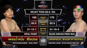 เพชรน้ำหนึ่ง สีโอปอล VS นครหลวง สวนอาหารปีกไม้ ในศึก “Fairtex Fight X ไทวัสดุ 4 Champions Tournament”  (3 ก.พ. 67)