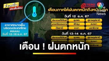 เตือนภาคใต้ ! รับมือฝนตกหนัก วันที่ 12-16 ธันวาคมนี้ | ข่าวเย็นประเด็นร้อน