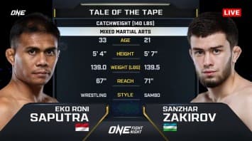 เอโก โรนี ซาปูตรา vs ซานซาร์ ซาคิรอฟ | ONE FIGHT NIGHT 29 | CH7HD | 8 มี.ค. 2568