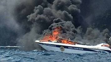 เรือสปีดโบ๊ทระเบิด-ไฟลุกไหม้หน้าถ้ำไวกิ้งเกาะพีพี  เสียชีวิต 1 ราย
